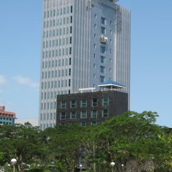 Photo of Common Goal Tower taken from Industry St. cor. Trade Avenue. Note that the Industry St. is a C-shaped road. Thus, the one that intersects Trade Ave. is not of the same orientation as the one at the front of Common Goal Tower.